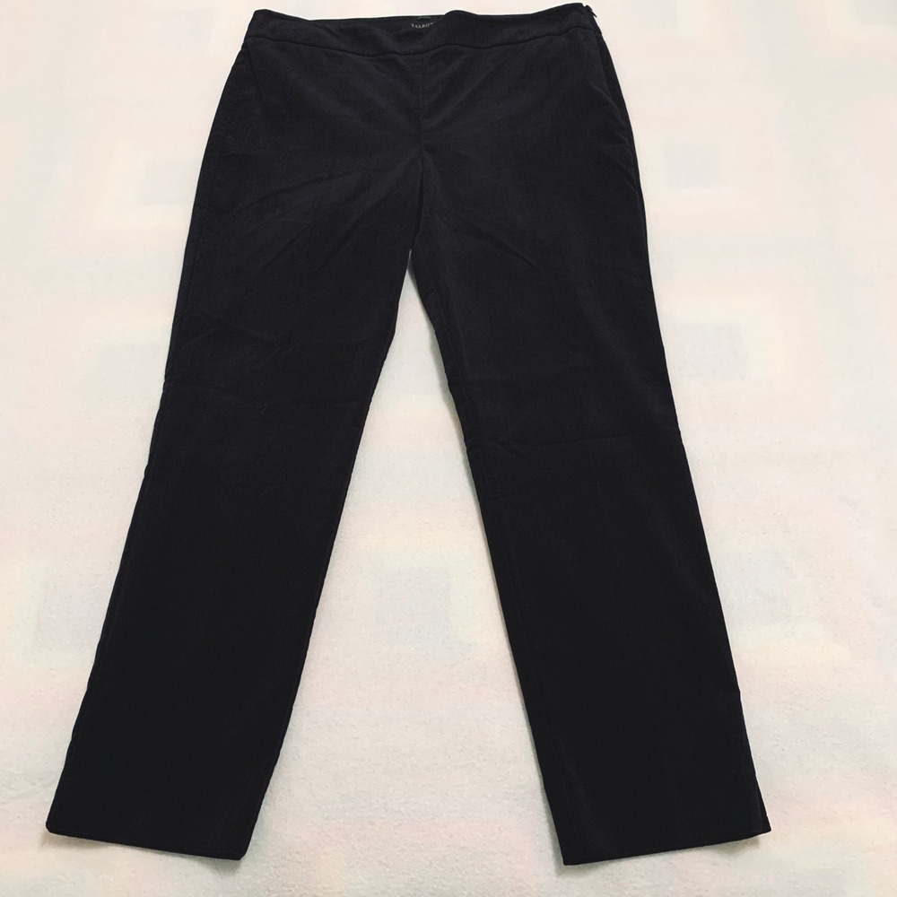 Talbots Chatham Velvet Ankle Pants Womens 12 Black Slim Leg Trousers Side Zipper
